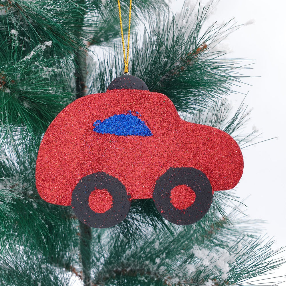 Wooden Christmas Ornaments Sparkling Car