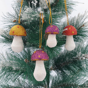 
                  
                    Load image into Gallery viewer, Wooden Christmas Ornaments Purple Dot Sparkling Mushroom
                  
                