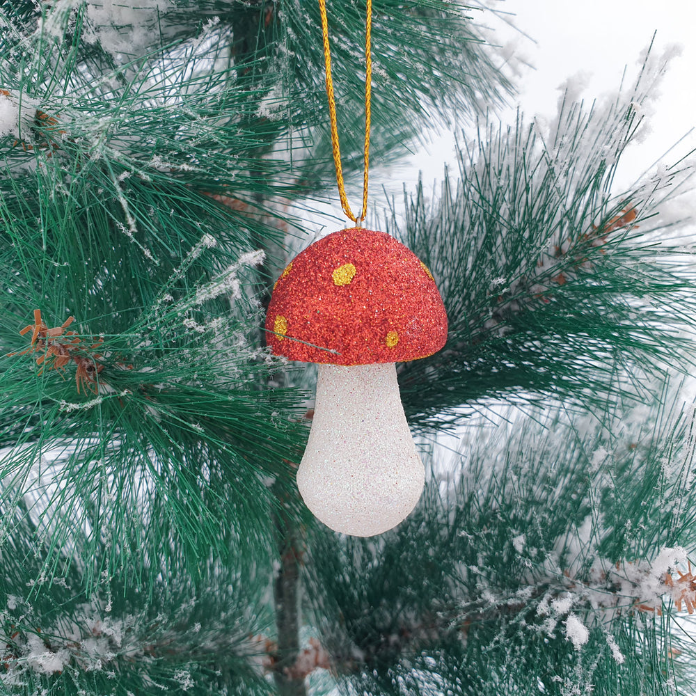 Wooden Christmas Ornaments Red Sparkling Dot Mushroom