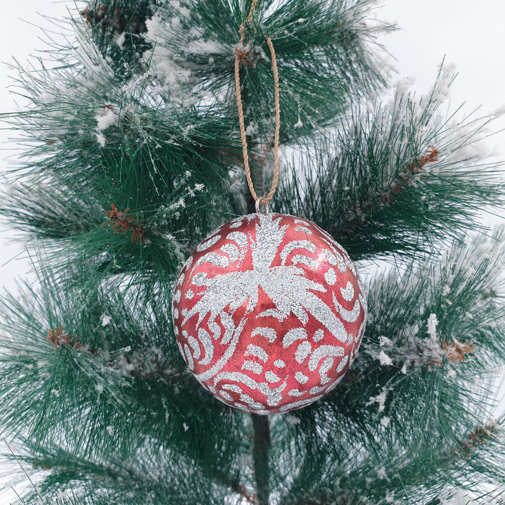 Wooden Christmas Ornaments - Ball Sparkling Red