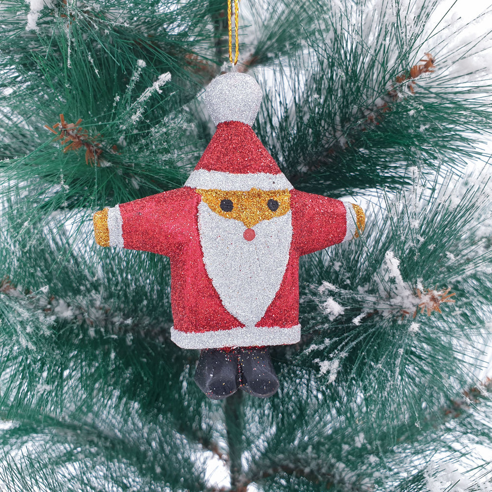 Wooden Christmas Ornaments Sparkling Santa