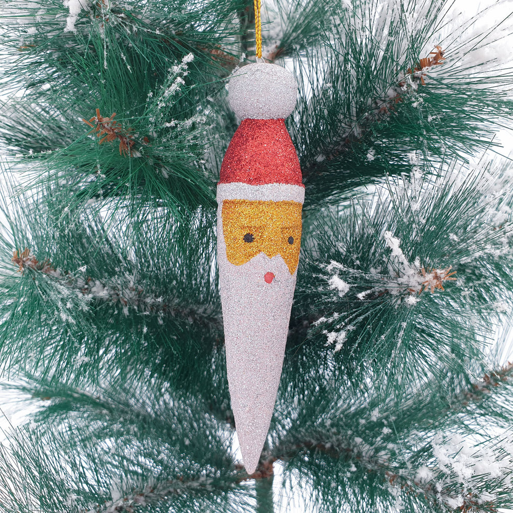 Wooden Christmas Ornaments Sparkling Santa Big Beard