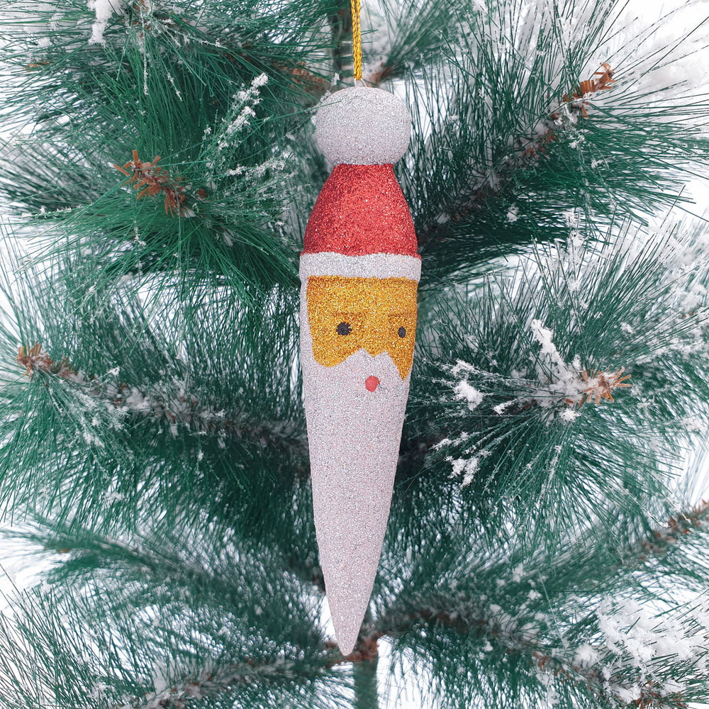 Wooden Christmas Ornaments Sparkling Santa Big Beard
