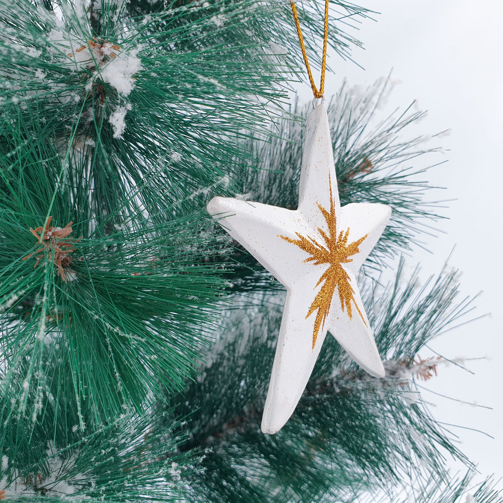 
                  
                    Load image into Gallery viewer, Wooden Christmas Ornaments Sparkling White Stars
                  
                