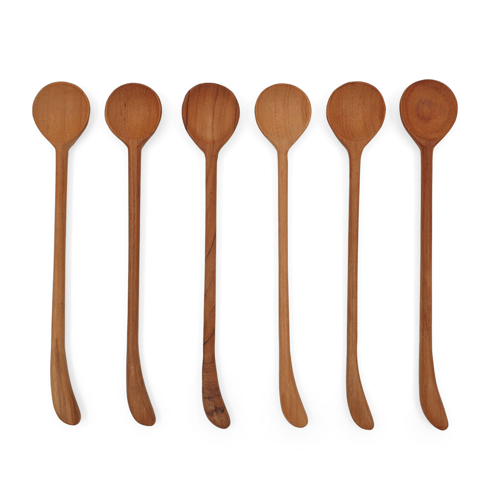Wooden Tableware Set of Long Smoothie Spoons