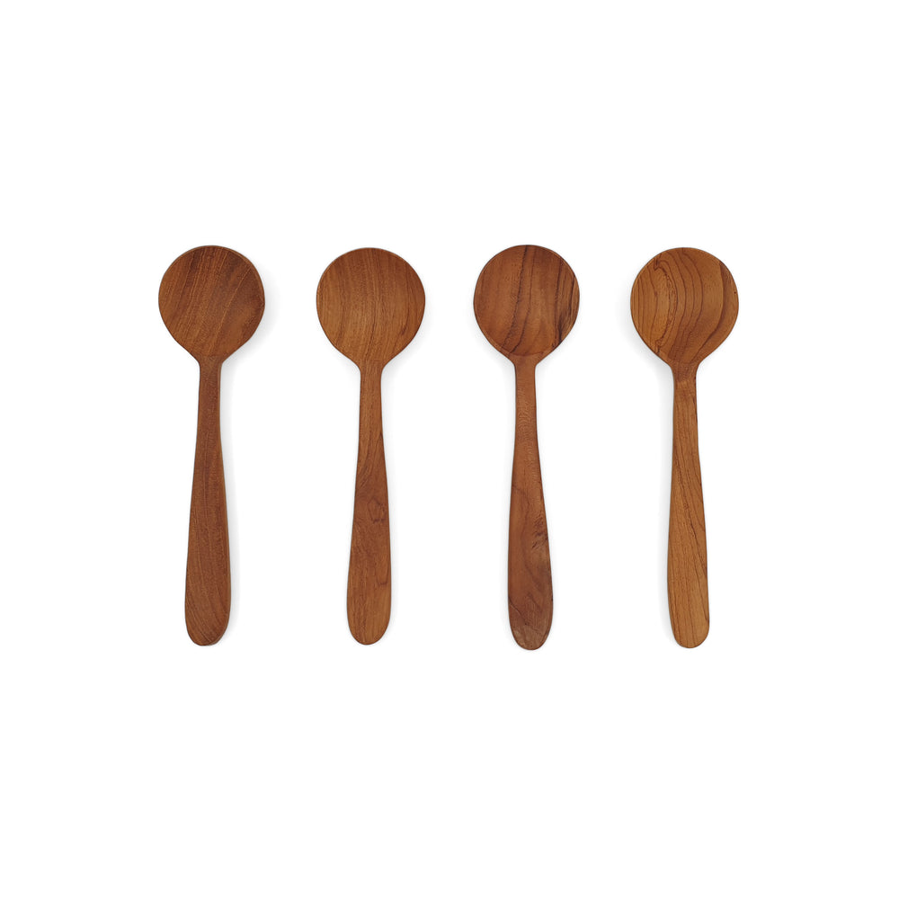Wooden Tableware set of 4 Rounded Short Rustic Spoons