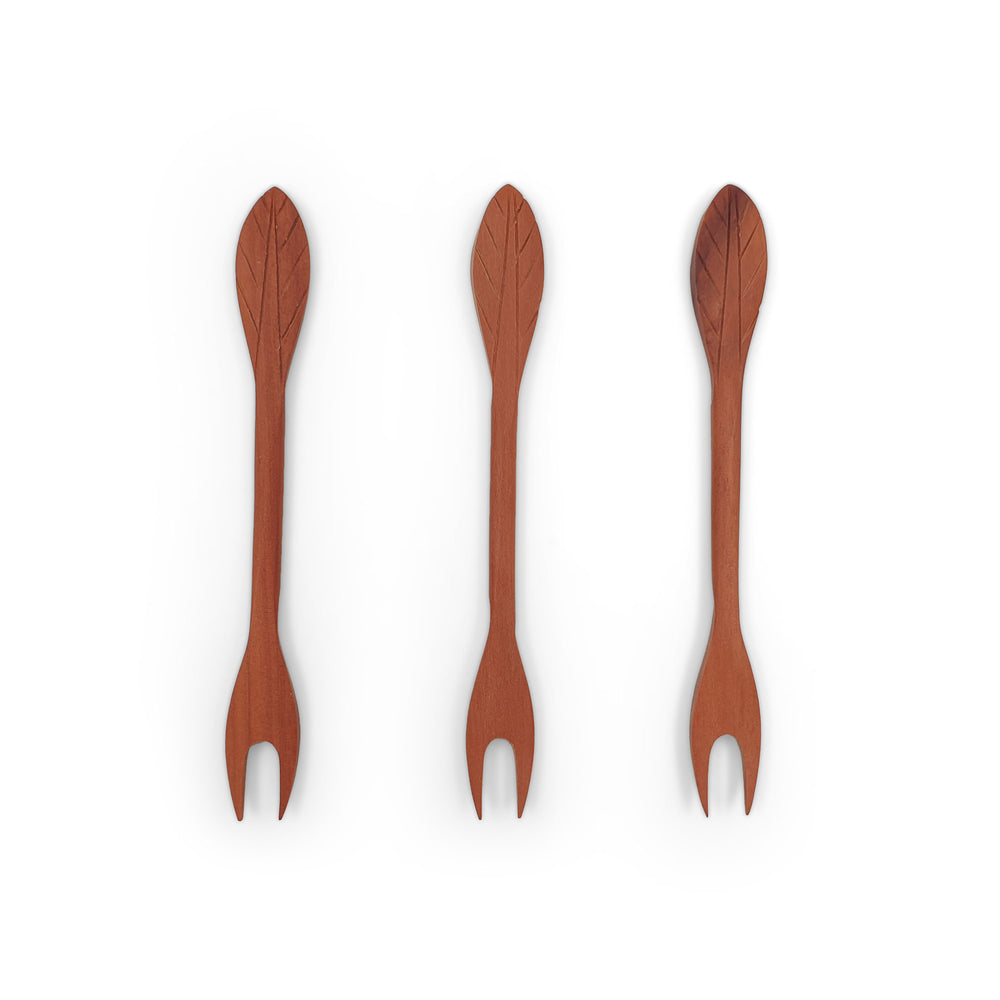 Wooden Tableware Natural Fork Leaf set of 3