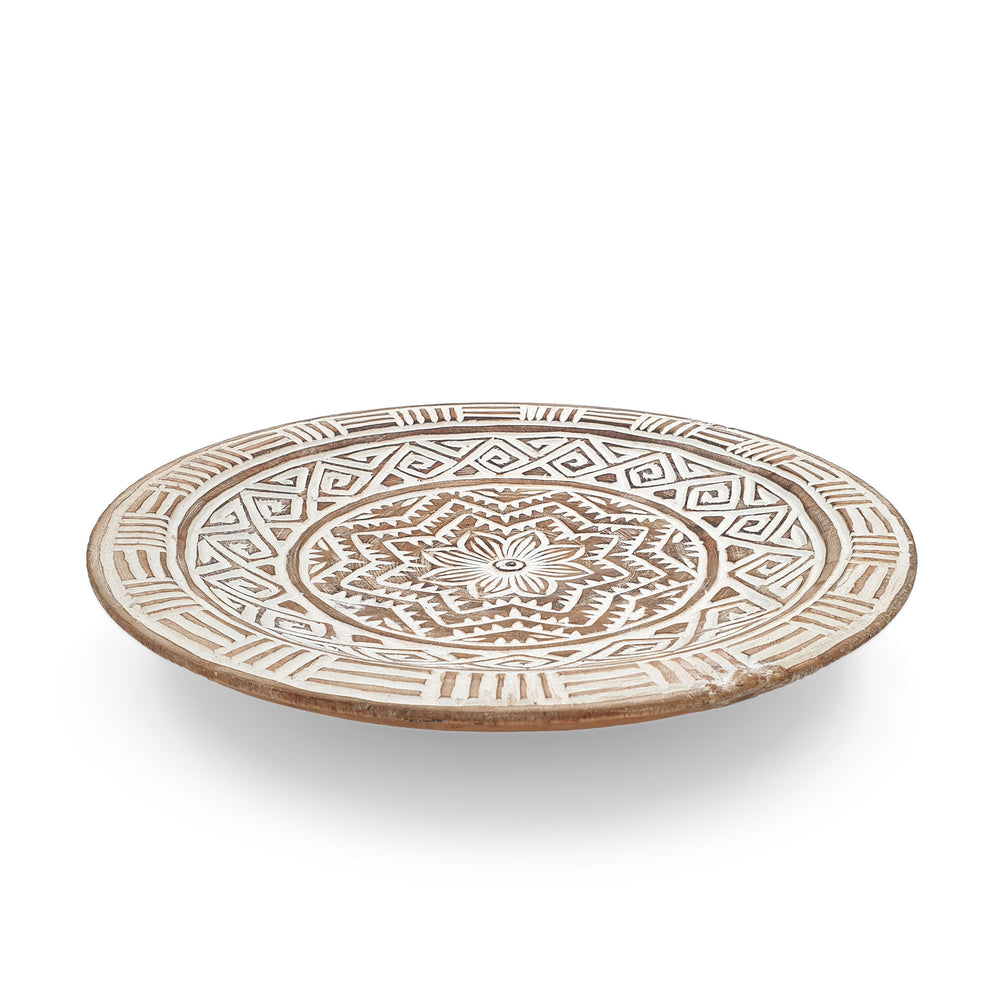 Wooden Flores Decorative Tribal Plate White