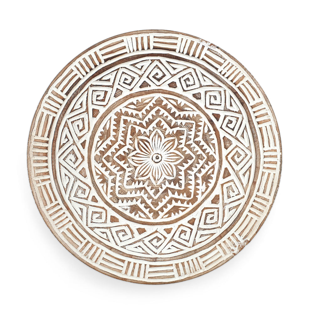 
                  
                    Load image into Gallery viewer, Wooden Flores Decorative Tribal Plate White
                  
                