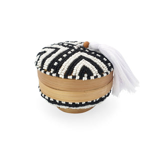 
                  
                    Load image into Gallery viewer, Balinese bead box round B&amp;amp;W stripes
                  
                