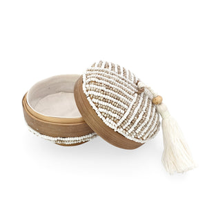 
                  
                    Load image into Gallery viewer, Balinese bead box round cream stripes open
                  
                