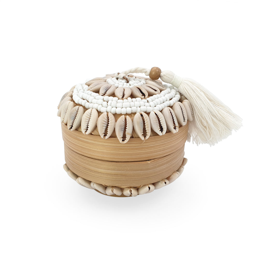 Balinese Beads Mini Round Box Cowrie Shell