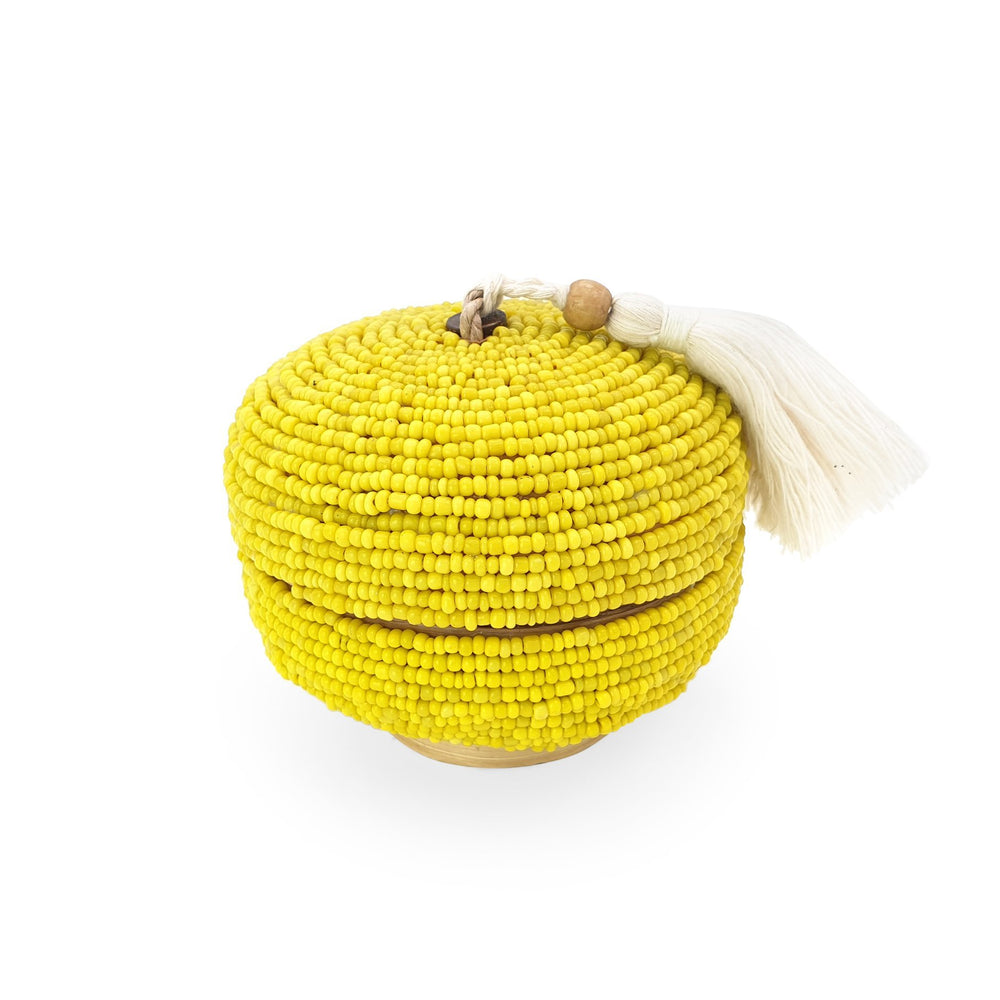 Balinese bead box round yellow