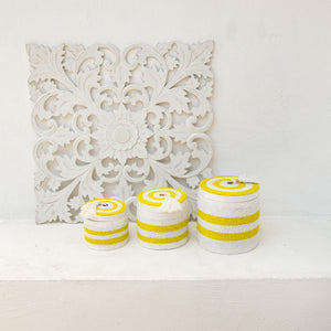 
                  
                    Load image into Gallery viewer, Balinese Beads Box Round Set Of 3 Yellow Stripes
                  
                