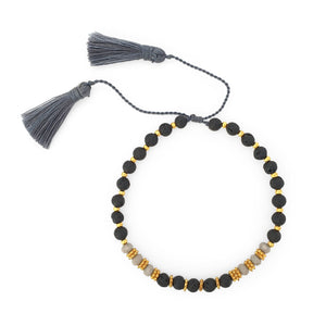 
                  
                    Load image into Gallery viewer, Bracelet lava stone and crystal with grey tassel
                  
                