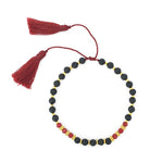 Bracelet lava stone and crystal with maroon tassel