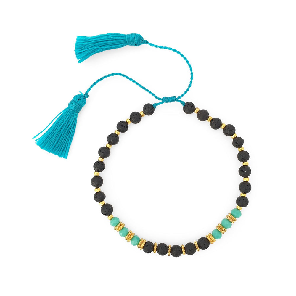 
                  
                    Load image into Gallery viewer, Bracelet lava stone and crystal with turquoise tassel
                  
                