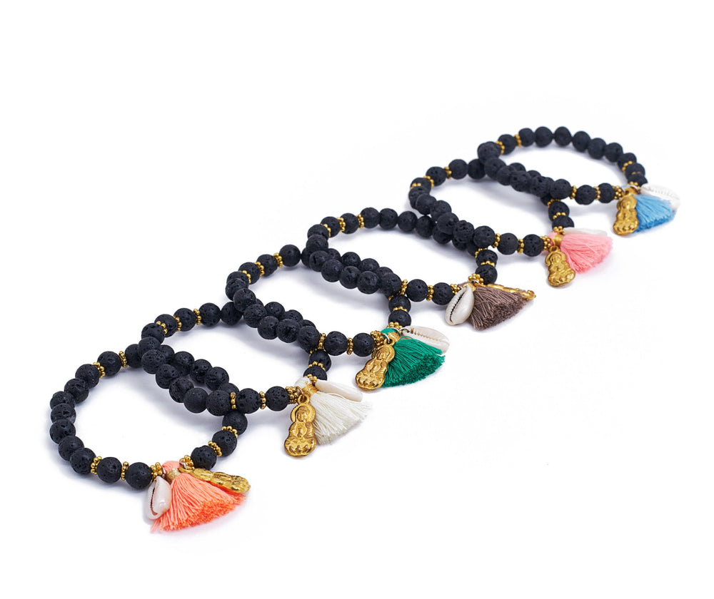 
                  
                    Load image into Gallery viewer, bracelet lava beads spiritual colorfull buddha shell
                  
                
