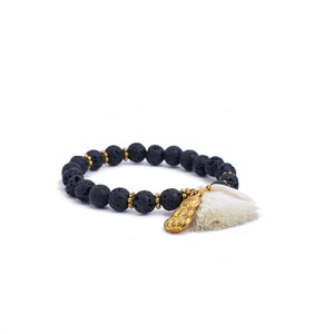 
                  
                    Load image into Gallery viewer, bracelet lava beads spiritual white buddha shell
                  
                
