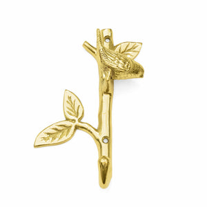 
                  
                    Load image into Gallery viewer, Solid brass wall hook bird on a branch
                  
                