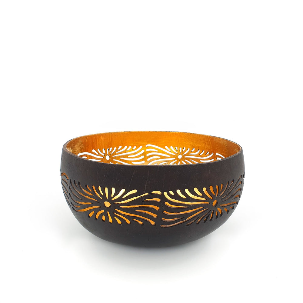 Coconut Candle Holder Carved Bowl Gold