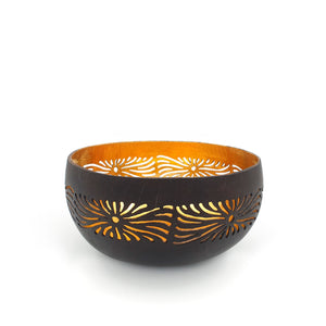 
                  
                    Load image into Gallery viewer, Coconut Candle Holder Carved Bowl Gold
                  
                