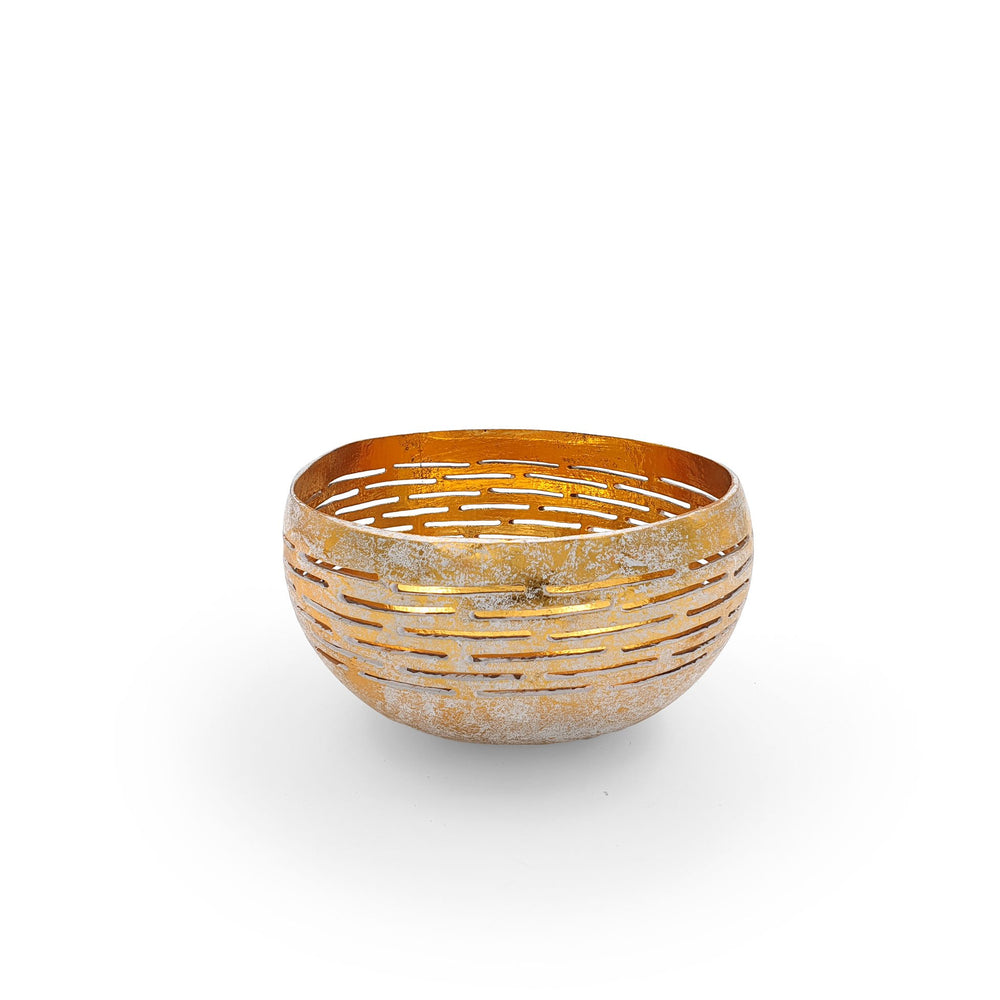 Coconut Candle Holder Carved Bowl Gold-washed