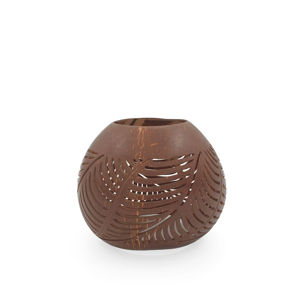 Coconut Candle Holder Brown Carved