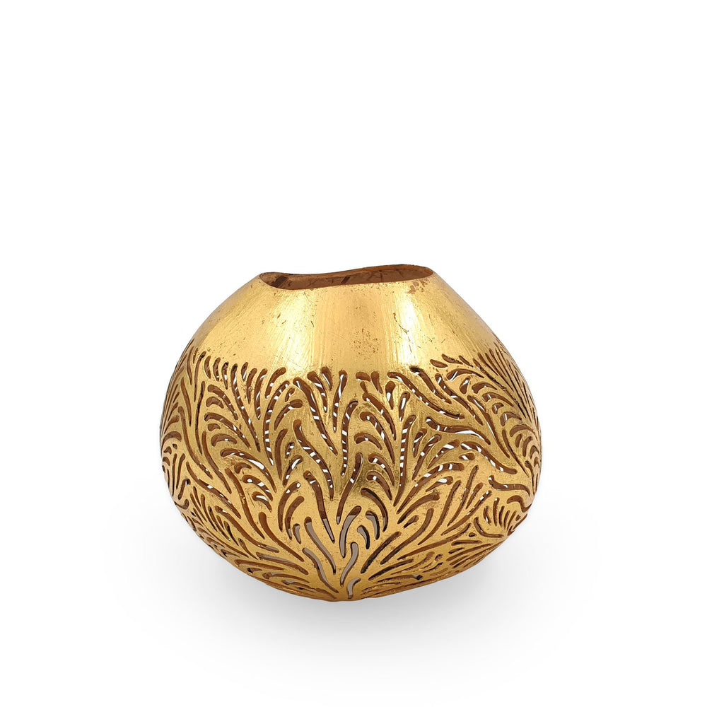 
                  
                    Load image into Gallery viewer, Coconut Candle Holder Gold Carved
                  
                