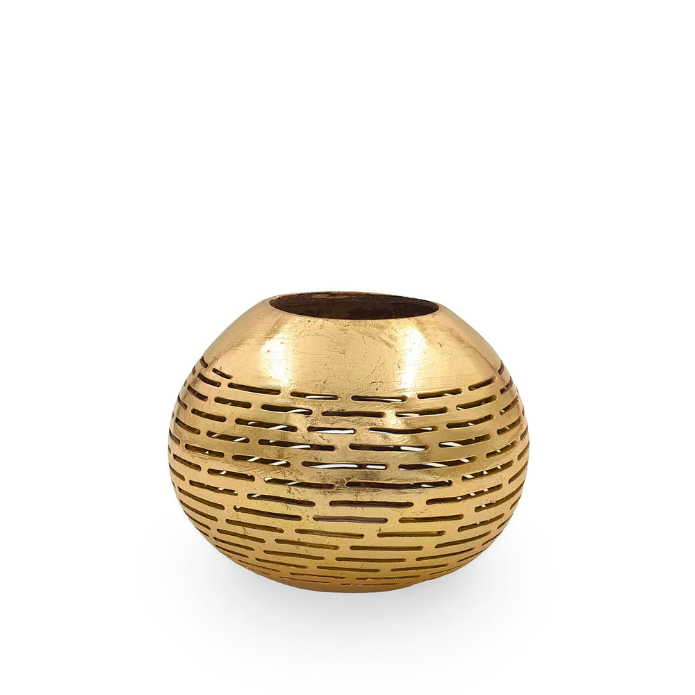 Coconut Candle Holder Gold Carved