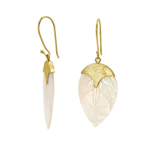 
                  
                    Load image into Gallery viewer, Brass and hand carved shell drop earring side view
                  
                