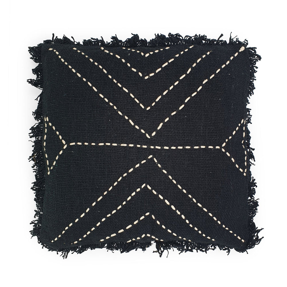 
                  
                    Load image into Gallery viewer, black hand embroidery cotton pillow with fringes triangle
                  
                