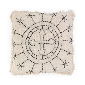 
                  
                    Load image into Gallery viewer, white hand embroidery cotton pillow with fringes sun cross
                  
                