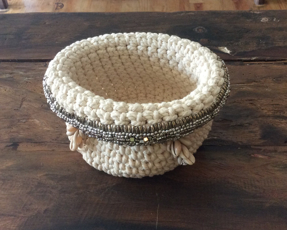 
                  
                    Load image into Gallery viewer, Crochet Basket Cowrie Shell Tassel
                  
                