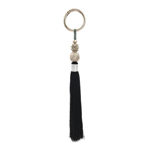 
                  
                    Load image into Gallery viewer, Keychain brass pineapple with black tassel silver plated
                  
                