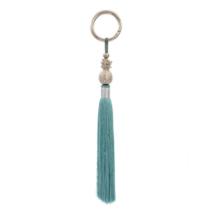
                  
                    Load image into Gallery viewer, Keychain brass pineapple with dusty blue tassel silver plated
                  
                