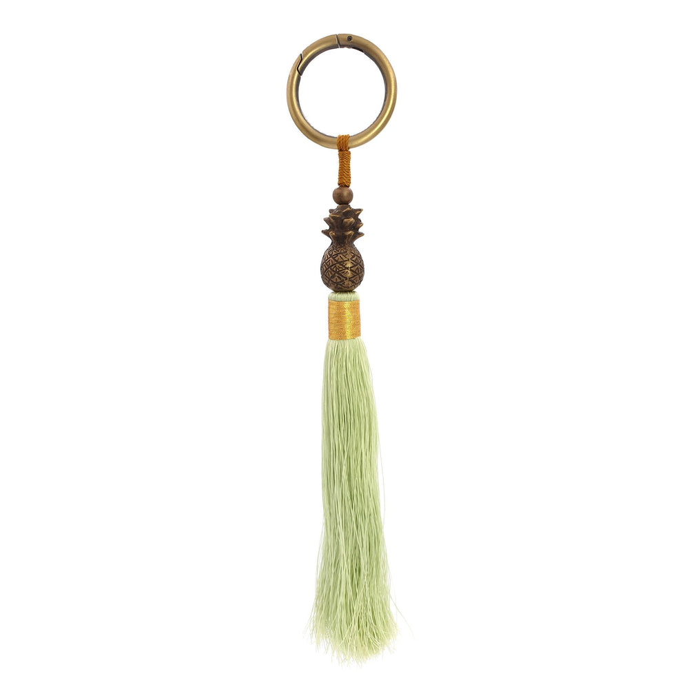 
                  
                    Load image into Gallery viewer, Keychain brass pineapple with green tassel gold color
                  
                