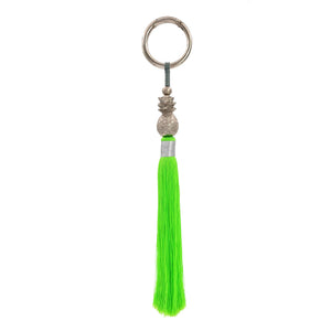 
                  
                    Load image into Gallery viewer, Keychain brass pineapple with light green tassel silver plated
                  
                