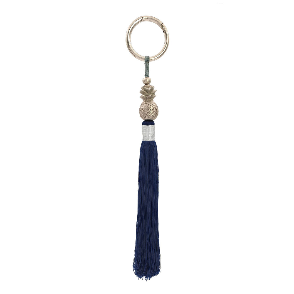 
                  
                    Load image into Gallery viewer, Keychain brass pineapple with navy tassel silver plated
                  
                