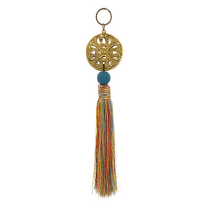 
                  
                    Load image into Gallery viewer, Keychain with metal ornament in gold color and mix red tassel
                  
                