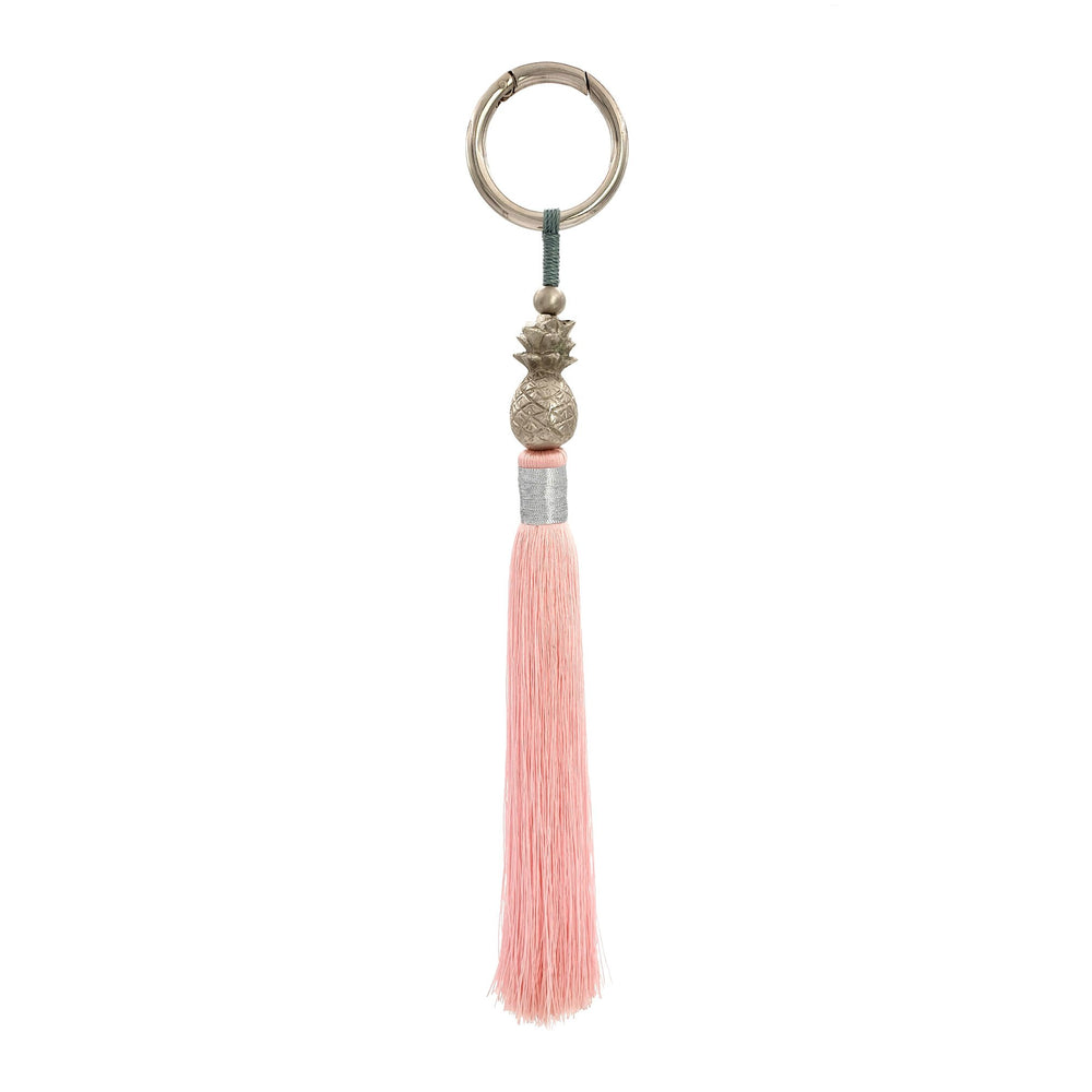
                  
                    Load image into Gallery viewer, Keychain brass pineapple with baby pink tassel silver plated
                  
                