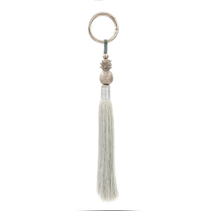 
                  
                    Load image into Gallery viewer, Keychain brass pineapple with silver tassel silver plated
                  
                