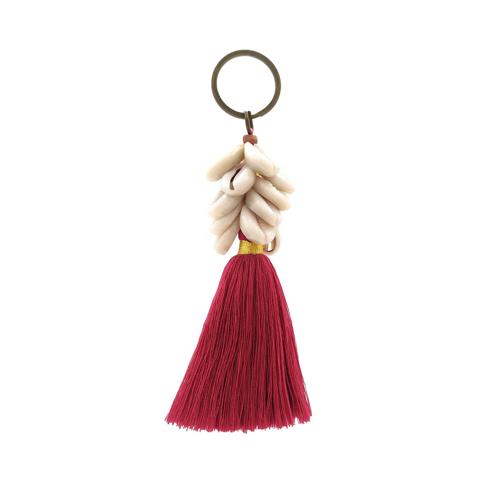 
                  
                    Load image into Gallery viewer, Keychain maroon tassel with shell
                  
                