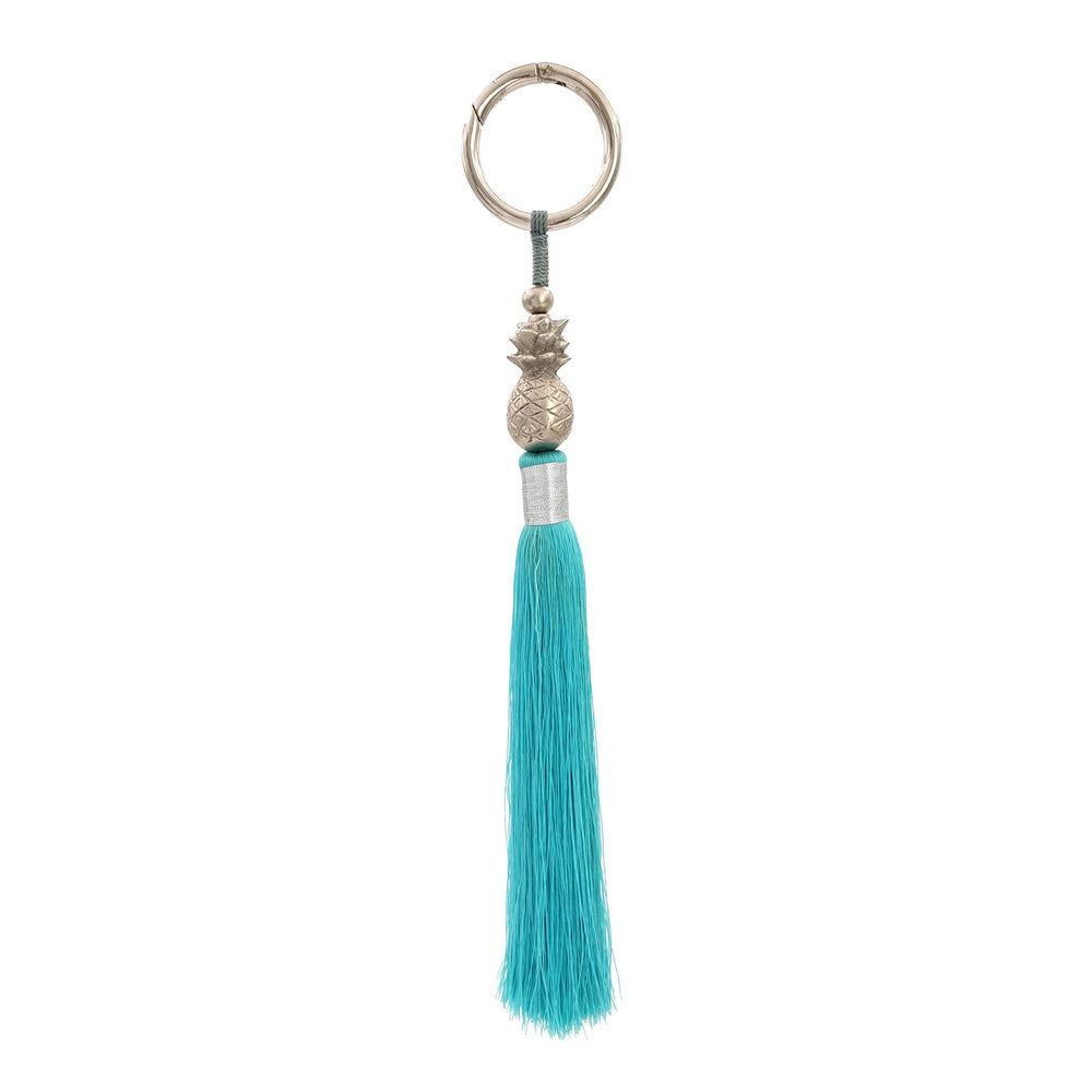 
                  
                    Load image into Gallery viewer, Keychain brass pineapple with turquoise tassel silver plated
                  
                