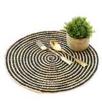 placemat round black natural cutlery