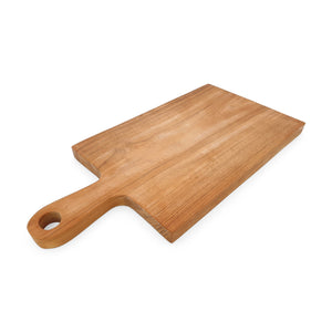 
                  
                    Load image into Gallery viewer, rectangle teak wood cutting board rounded handle w hole angle
                  
                
