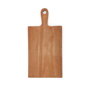 
                  
                    Load image into Gallery viewer, rectangle teak wood cutting board rounded handle w hole
                  
                