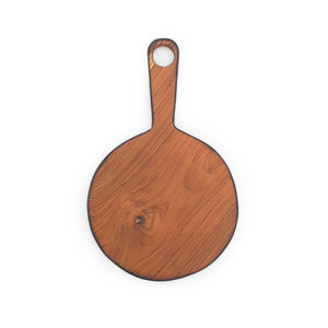 
                  
                    Load image into Gallery viewer, Teak wood cutting board round with handle burned edge
                  
                
