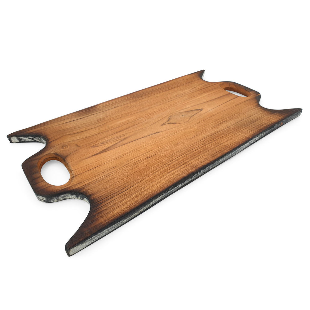 Teak wood cutting board rectangle XL burned edge angle