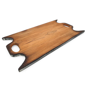 
                  
                    Load image into Gallery viewer, Teak wood cutting board rectangle XL burned edge angle
                  
                